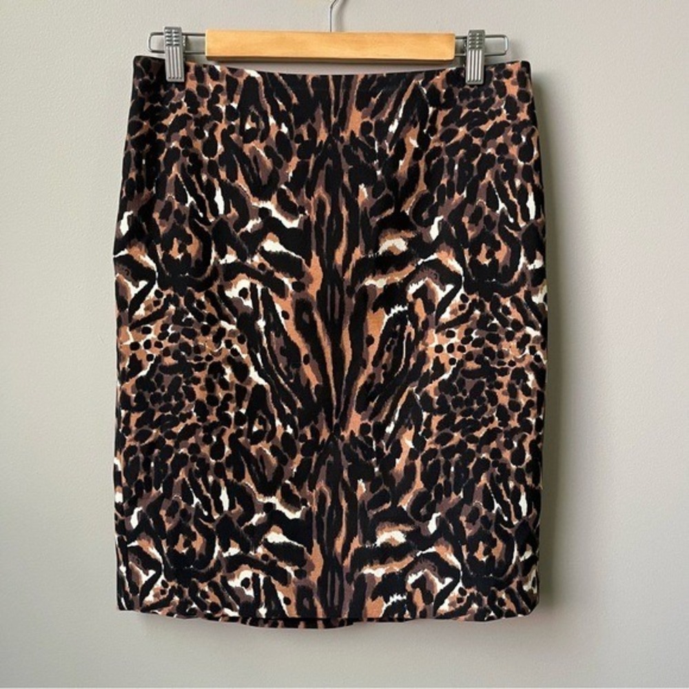 Talbots Animal Print Pencil Skirt Women's 6 Black Tan Cream Classic Office Wear